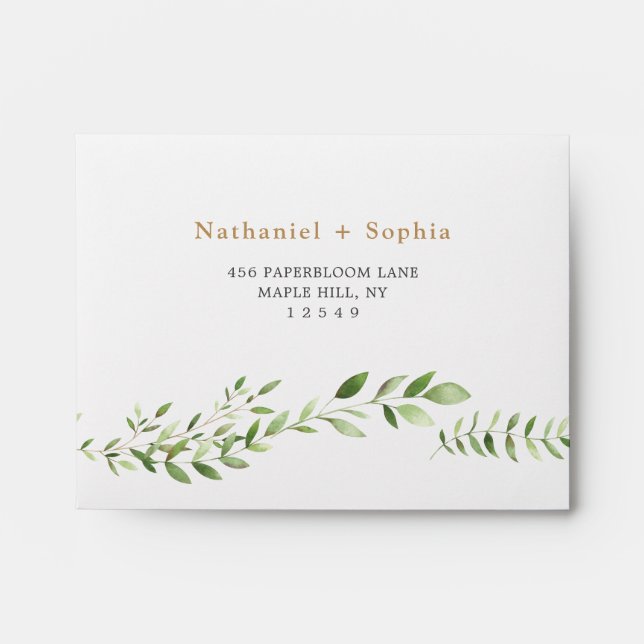 Enveloppe RSVP de mariage auto-adressée Gold Green (Devant)