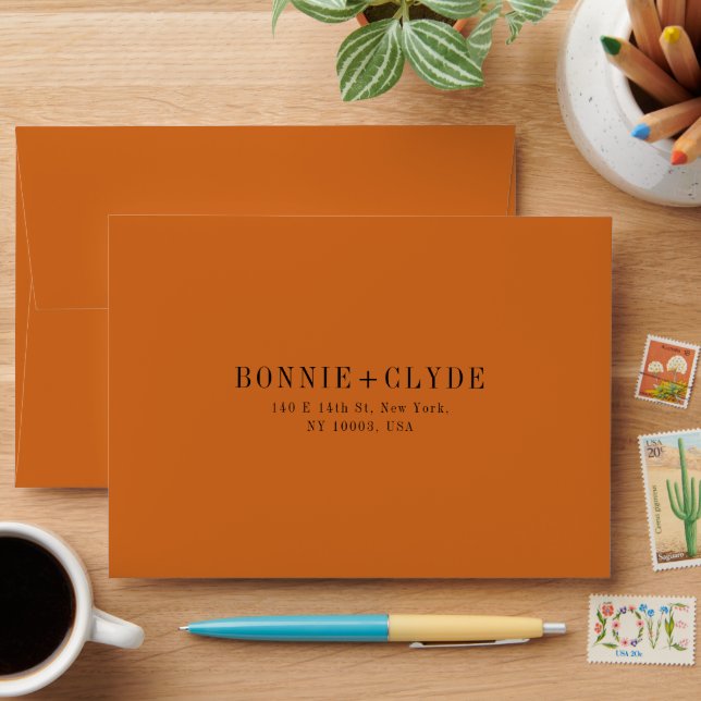 Enveloppe RSVP de mariage Burnt Orange A7 avec adr (Desk)