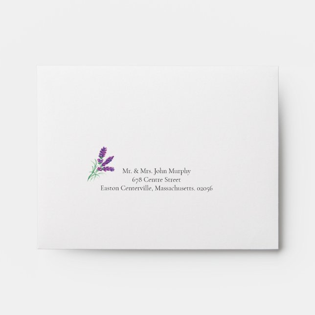 Enveloppe RSVP de mariage de lavande élégante adre (Devant)