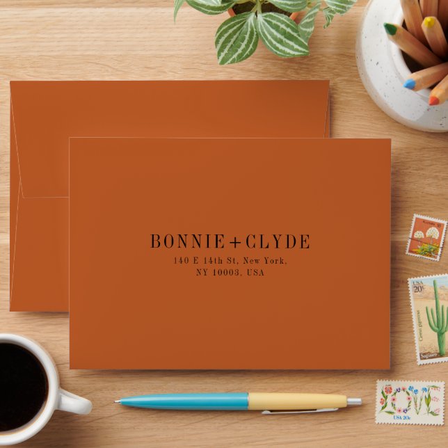 Enveloppe RSVP de mariage de Terracotta A7 avec ad (Desk)
