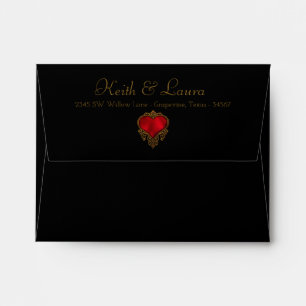 Enveloppe RSVP de mariage élégante rouge noir or