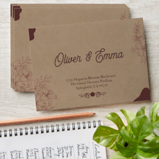 Enveloppe RSVP de mariage floral Kraft rustique