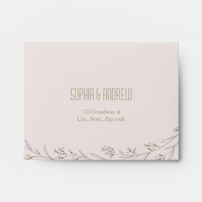 Enveloppe RSVP de mariage floue & Liner floral rus (Devant)