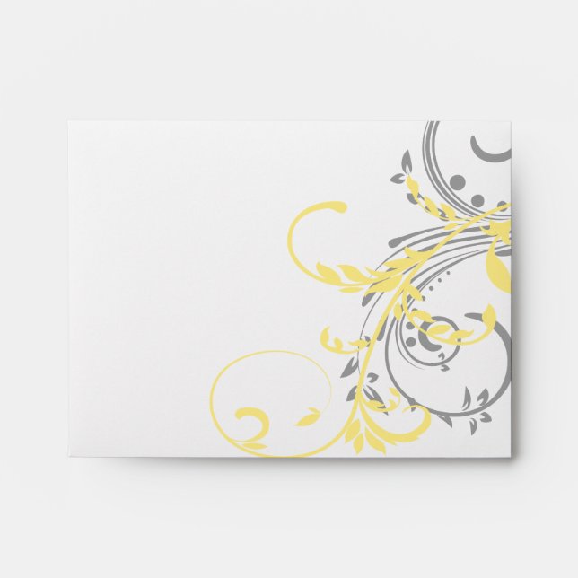 Enveloppe RSVP double florale jaune et gris (Devant)