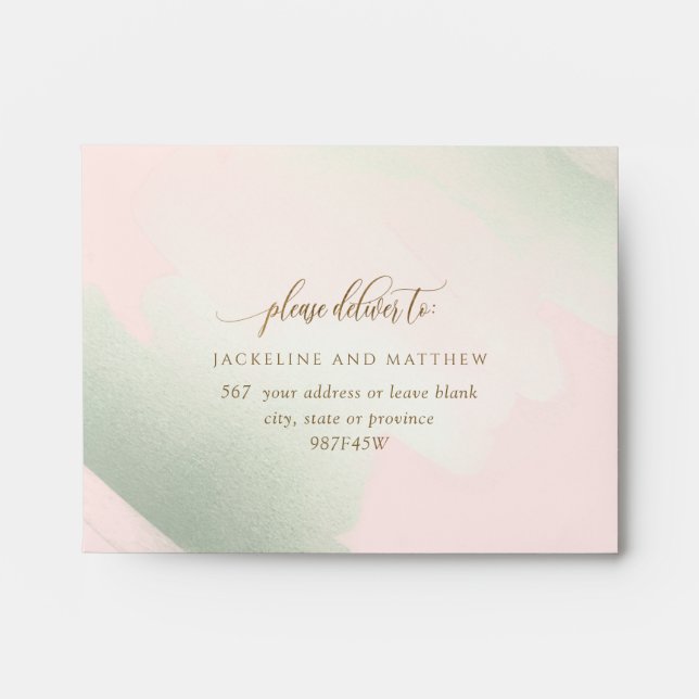 Enveloppe RSVP Elegant Blush et Green Brush (Devant)