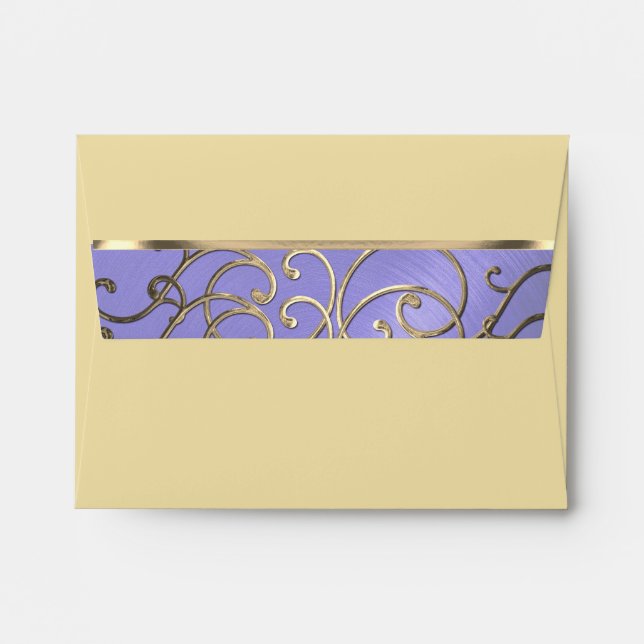 Enveloppe RSVP Elegant Lavande Purple Gold Filigree Envelopp (Dos (Haut rabat))
