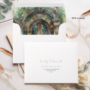 Enveloppe RSVP Elegant Mariage d'aquarelle verte Terre