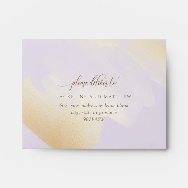 Enveloppe RSVP Elegant Purple and Gold Brush Strokes, (Devant)