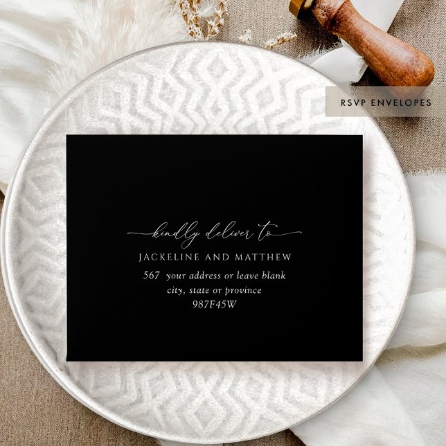 Enveloppe RSVP Elegant Script, Adressé, Noir et Blanc (Créateur téléchargé)