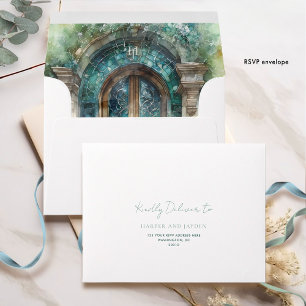 Enveloppe RSVP Elegant Vert, bleu Turquoise Mariage Aquarell