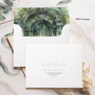 Enveloppe RSVP Elegant Vert Mariage d'aquarelle