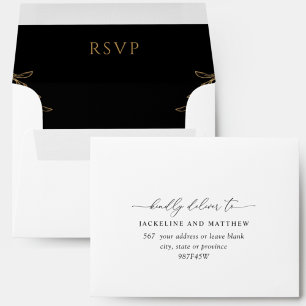 Enveloppe RSVP élégante en blanc, noir et or