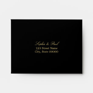 Enveloppe RSVP en noir or beige auto-adressée