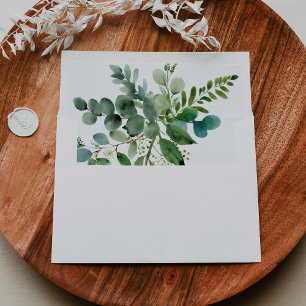 Enveloppe RSVP Eucalyptus verte auto-adressée