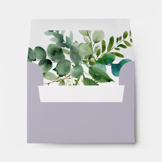Enveloppe RSVP Eucalyptus verte auto-adressée (Dos (Bas))