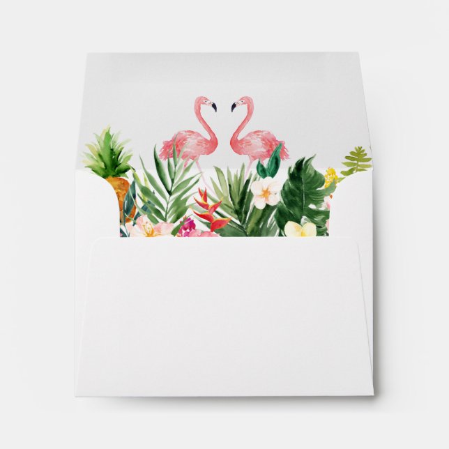 Enveloppe RSVP - Feuilles tropicaux Mariage de Flamants rose (Dos (Bas))