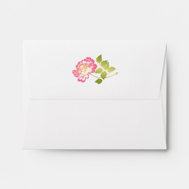 Enveloppe RSVP florale rose, verte, blanche de piv (Dos (Haut rabat))