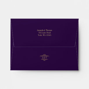 Enveloppe rsvp mariage violet élégant cadre doré