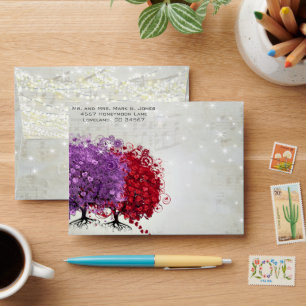 Enveloppe RSVP musicale Red Purple Heart Leaf Tree
