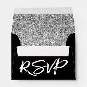 Enveloppe RSVP noir et blanc avec étincelle et Parties scint