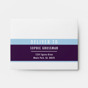 Enveloppe RSVP RETOUR ADRESSE moderne aubergine bleu pâle