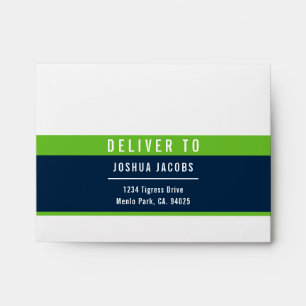 Enveloppe RSVP RETOUR ADRESSE moderne nfl vert marine bleu