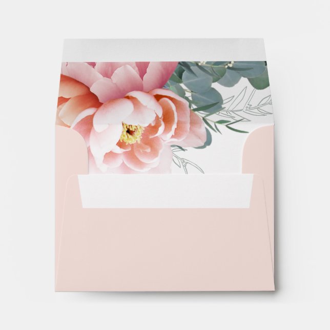 Enveloppe RSVP | Revenir des pivoines florales rose-rose mod (Dos (Bas))