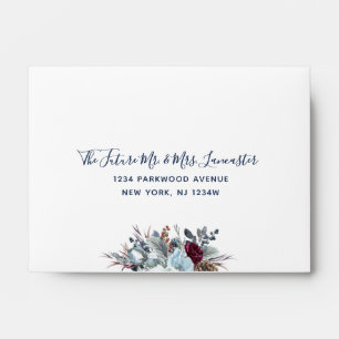 Enveloppe RSVP traité élégant bleu Bourgogne violet Floral