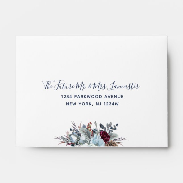 Enveloppe RSVP traité élégant bleu Bourgogne violet Floral (Devant)