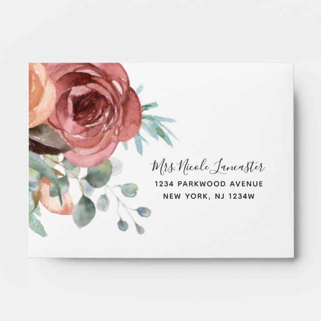 Enveloppe RSVP traité, Ethereal Blush, Peach Botanical (Devant)