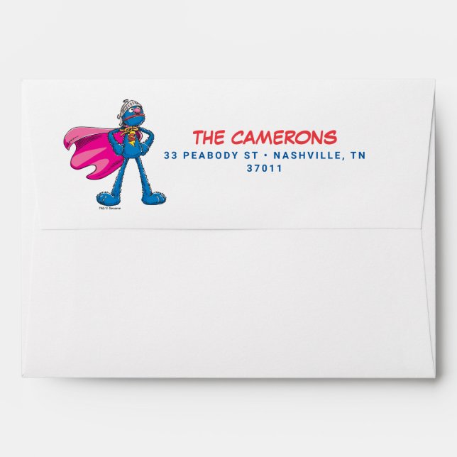 Enveloppe Rue Sésame | Anniversaire de Super Grover (Dos (Haut rabat))