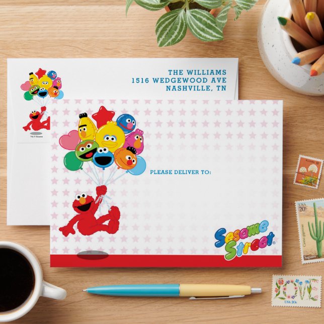 Enveloppe Rue Sésame | Elmo et Pals - Ballons d'anniversaire (Desk)