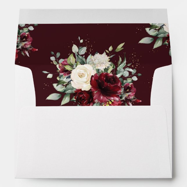 Enveloppe Rusic Bourgogne Ivory Blanc Floral Mariage (Dos (Bas))