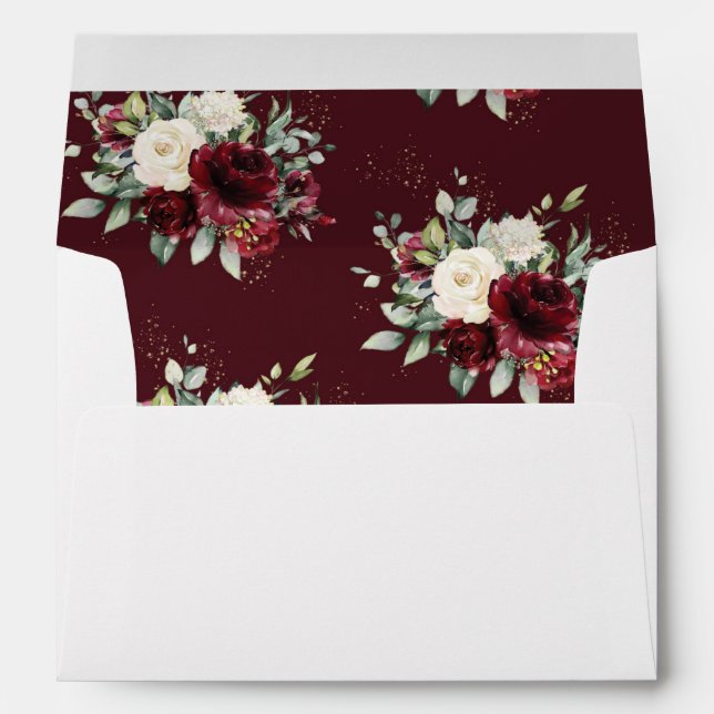 Enveloppe Rusic Chic Bourgogne Ivory Blanc Floral Mariage (Dos (Bas))