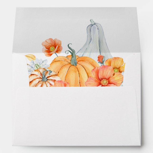 Enveloppe Russe Aquarelle Citrouille orange Mariage de autom (Dos (Bas))