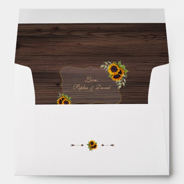 Enveloppe Russe Aquarelle Tournesols Vieux Mariage de grange (Dos (Bas))
