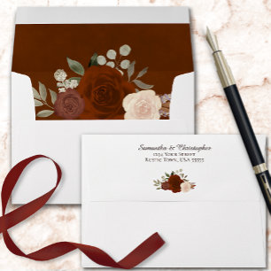 Enveloppe Rust & Coral Roses Elégant Mariage blanc