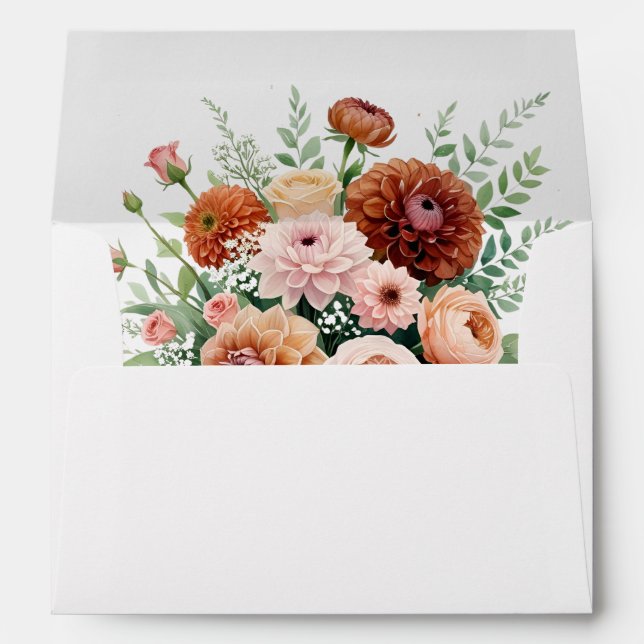 Enveloppe Rust Orange Sage Green Fleurs d'ivoire Mariage de  (Dos (Bas))