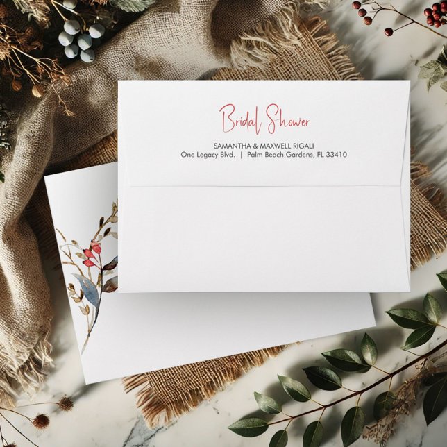 Enveloppe Rustic Berries & Botanics Return Adresse Mariage (Rustic bridal shower envelopes watercolor berries and botanicals)