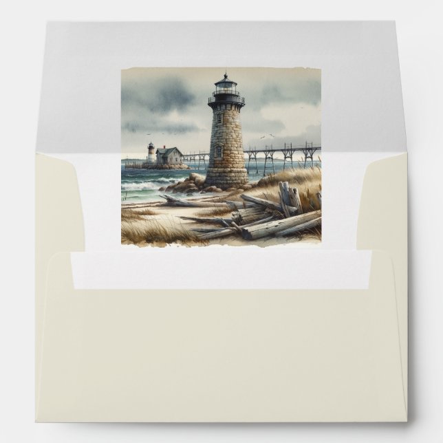 Enveloppe Rustic Coastal Lighthouse Plage de bord de mer Mar (Dos (Bas))