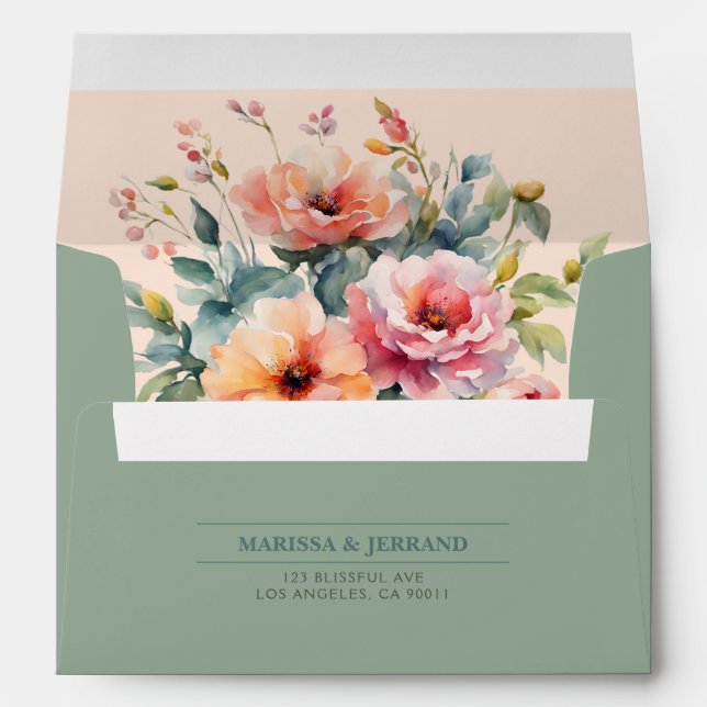 Enveloppe Rustic Country Floral Sage Mariage vert (Dos (Bas))