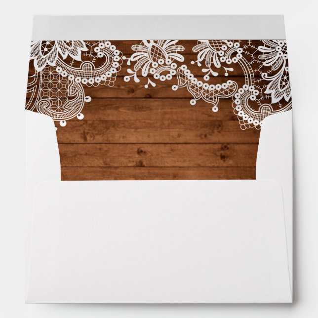 Enveloppe Rustic Country Grange Mariage dentelle en bois 5x7 (Dos (Bas))