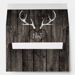 Enveloppe Rustic Deer Antlers & Carved Heart Mariage