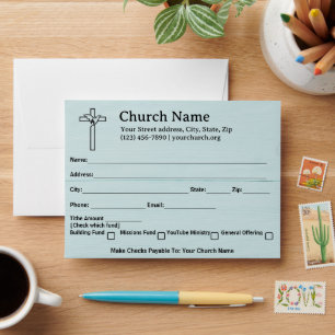 Enveloppe Rustic Dove Cross Blue Church Offre