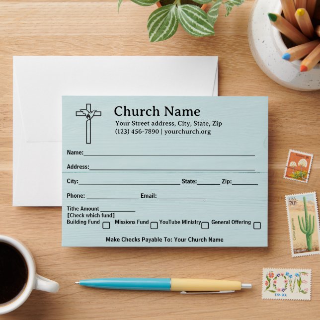 Enveloppe Rustic Dove Cross Blue Church Offre (Desk)
