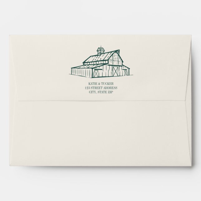 Enveloppe Rustic Emerald Barn Mariage de la ferme automnale (Dos (Haut rabat))