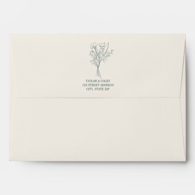 Enveloppe Rustic Emerald Bouquet Mariage (Dos (Haut rabat))