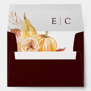 Enveloppe Rustic Fall Floral Citrouille Mariage 5x7 Bourgogn