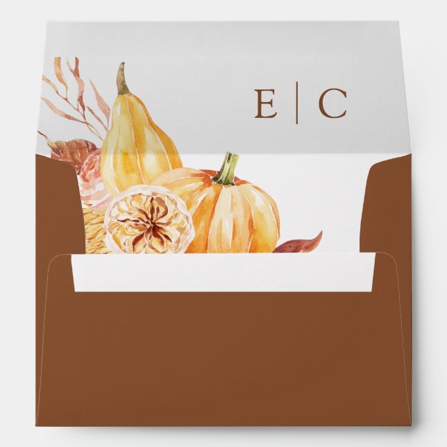 Enveloppe Rustic Fall Floral Citrouille Mariage Terracotta 5 (Dos (Bas))