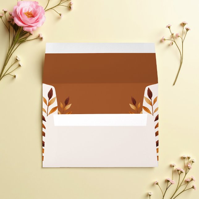 Enveloppe Rustic Fall Leaves Toffee Brown Off White Wedding (Créateur téléchargé)